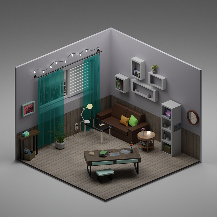 Isometric living room by Islam on Dribbble