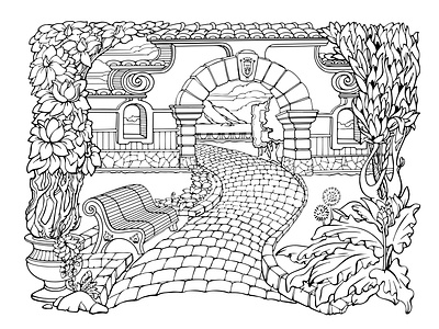 Little Cozy Town. Printable coloring page for adults. Vector. little cozy town