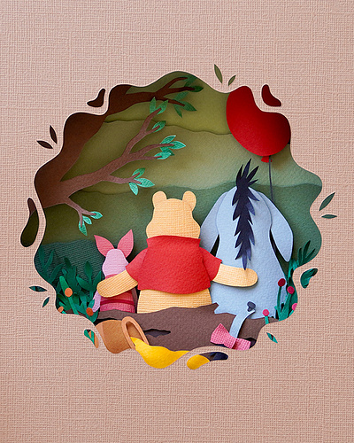 Winnie The Pooh art character collage craft design illustration paper paper art paper artist paper craft pooh