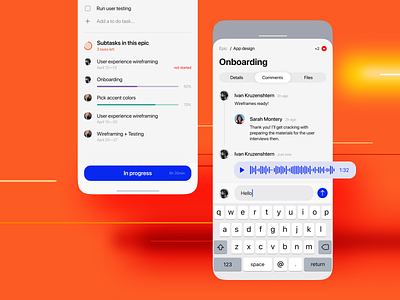 Task tracking and work planning app: task details and comments app chat collaborative work comments design interface mobile app processes task tracking ui ux work planning