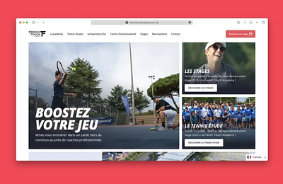 French Touch Academy grid home landing red sport tennis website