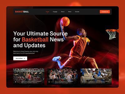 BasketBall News Website animation ball basket basketball black clean design figma frontend hero interface news news web news website typography ui ux web web design website