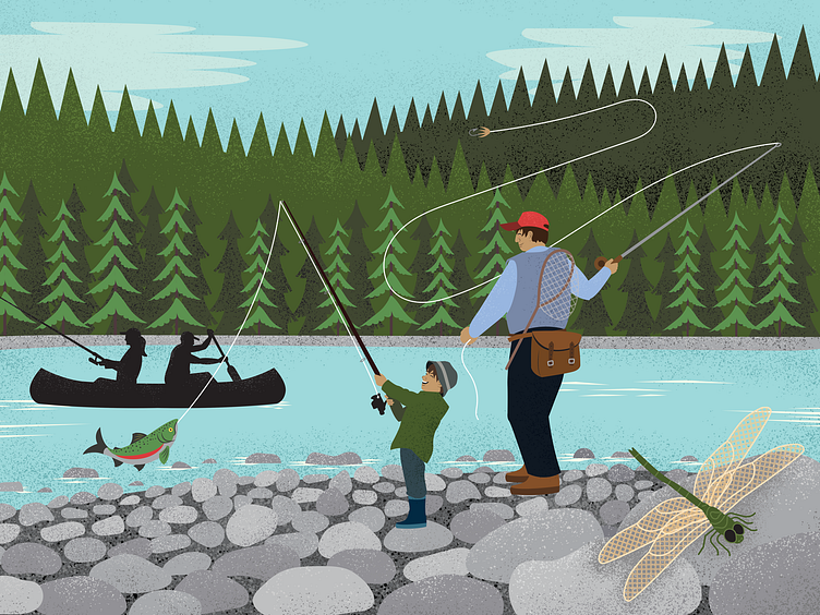 Spokane River Fishing by Bradley James Lockhart on Dribbble