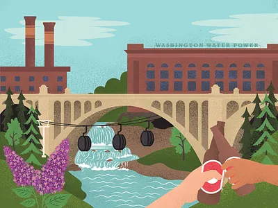 Downtown Spokane architecture buildings cheers eastern washington falls geometric illustration industry lilac monroe st bridge no li beer pacific northwest pnw river spokane steamplant texture vector washington waterfall