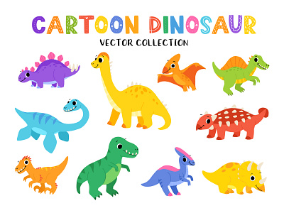 Cartoon Dino book cartoon character childrens concept cute design dino dinosaur flat illustration trex vector