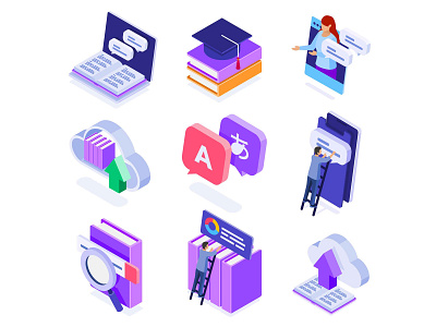 Online Education Isometric Icons education education icon education vector free download freebie icon design icon set illustration illustrator isometric icon online education vector vector design vector download vector icon