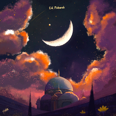 Eid Mubarak design digital art digital painting eid eid mubarak illustration moon painting procreate