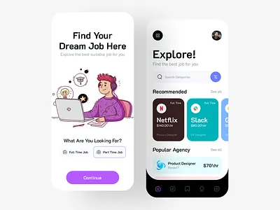 Job finder Mobile Application Design app app design awe career hiring ios job job app job application job board job finder app job listing job portal job search mobile mobile app ui