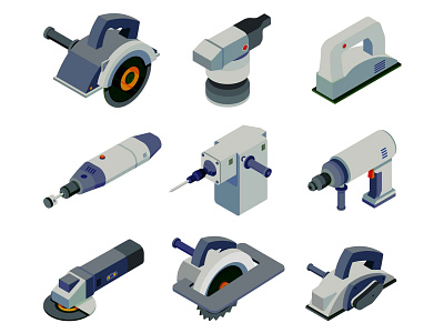 Power Tools Isometric Icons free download freebie icon design icon download illustration illustrator isometric icons power power icon power tools tools icons vector vector design vector download vector icons