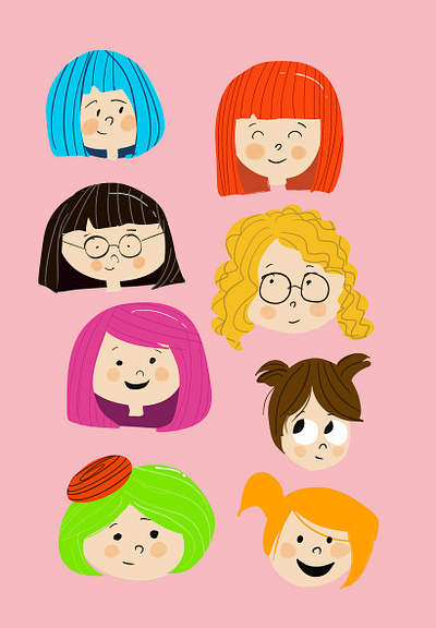colorful girls animation children s illustration cute girl digital illustration drawings faces happywibes illustration procreate sketches