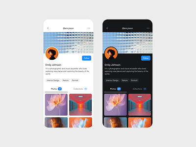 Mobile App Design: User Profile avatar badge bio button daily ui follow followers gallery gallery view image list images instagram label list mobile app design personal brand profile shots tab navigation user profile