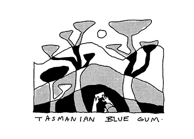 Tasmanian Blue Gum australia black and white cartoon character illustration illustrator line art lines minimal minimalist nature negative space old school procreate psych retro simple travel trees vintage