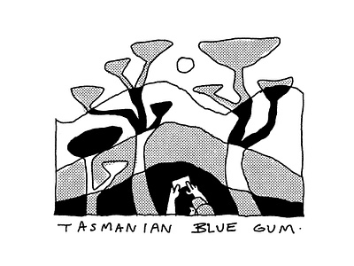 Tasmanian Blue Gum australia black and white cartoon character illustration illustrator line art lines minimal minimalist nature negative space old school procreate psych retro simple travel trees vintage