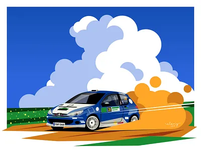 Full Send 90s 90s anime auto art car car art car artwork car drawing f1 f1 art f1 drawing flat flat design illustration peugeot 206 racing racing art rally rallying vector wrc