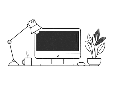 home office black and white cartoon comic home home office homework illustration line minimal monochrome office plant procreate product design simple small ui ux web design work