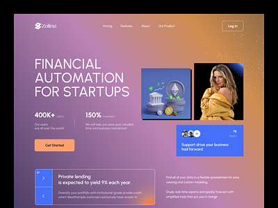 Zolina website color schemes design finance financial futuristic landingpage minimalism money management nft uiux user interface design web3 webdesign