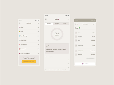 Habits — Goals Tracking App animation app categories design digital products goals habits improve intelligent change motivation positive productivity progress schedule stats tracking ui ui design wellbeing z1