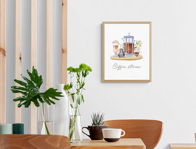 Coffee watercolor interior poster cappuccino clipart coffee coffee drinks coffees brewing method colorful design french press hand drawn illustration interior poster set transparent background watercolor