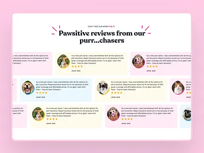 Testimonial Section insurance pets testimonial website