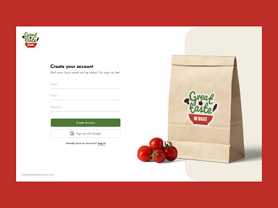 Create Account UI appdesign branding community createaccount design digital earthfriendly food foodwaste google login logo packaging ui website