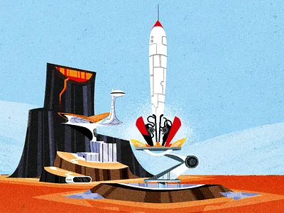 Lift off! design illustration illustrator launch mid century modern minimalist rocket texture vector