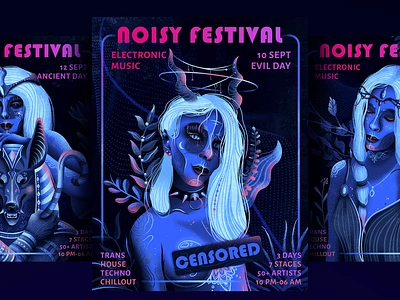 NOISY MUSIC FESTIVAL | Poster designs | Illustration adobe advertising branding character character design digital art digital illustration festival illustration music neon portrait poster typography