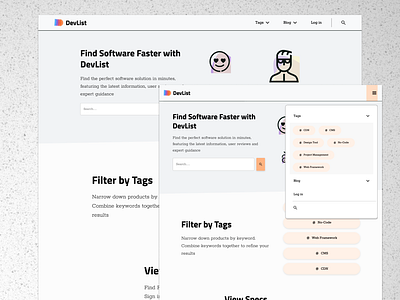 DevList: Find Software Faster comparison site design product design web app web design webflow