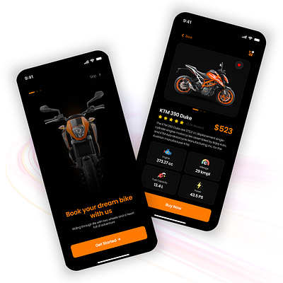 Bike Mobile App (KTM Bike Applicaion) 3d animation branding design graphic design illustration landing pages logo motion graphics ui ux vector web design website