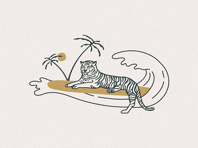 Tiger and Surfing beach branding design graphic design hand drawn illustration line work logo ocean sea surf surfing t shirt tattoo tiger vector wave