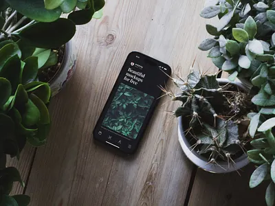 Plant iPhone 14 Pro Mockup 14 free iphone mockup photoshop plant plants pro psd table