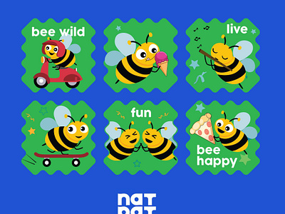 funny bee stickers bee children s illustration digital illustration fun happy happywibes illustration procreate stickers summerwibes vector