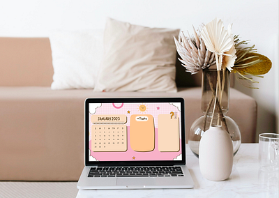 Pink and Beige Cute Modern Organizer Desktop Wallpaper