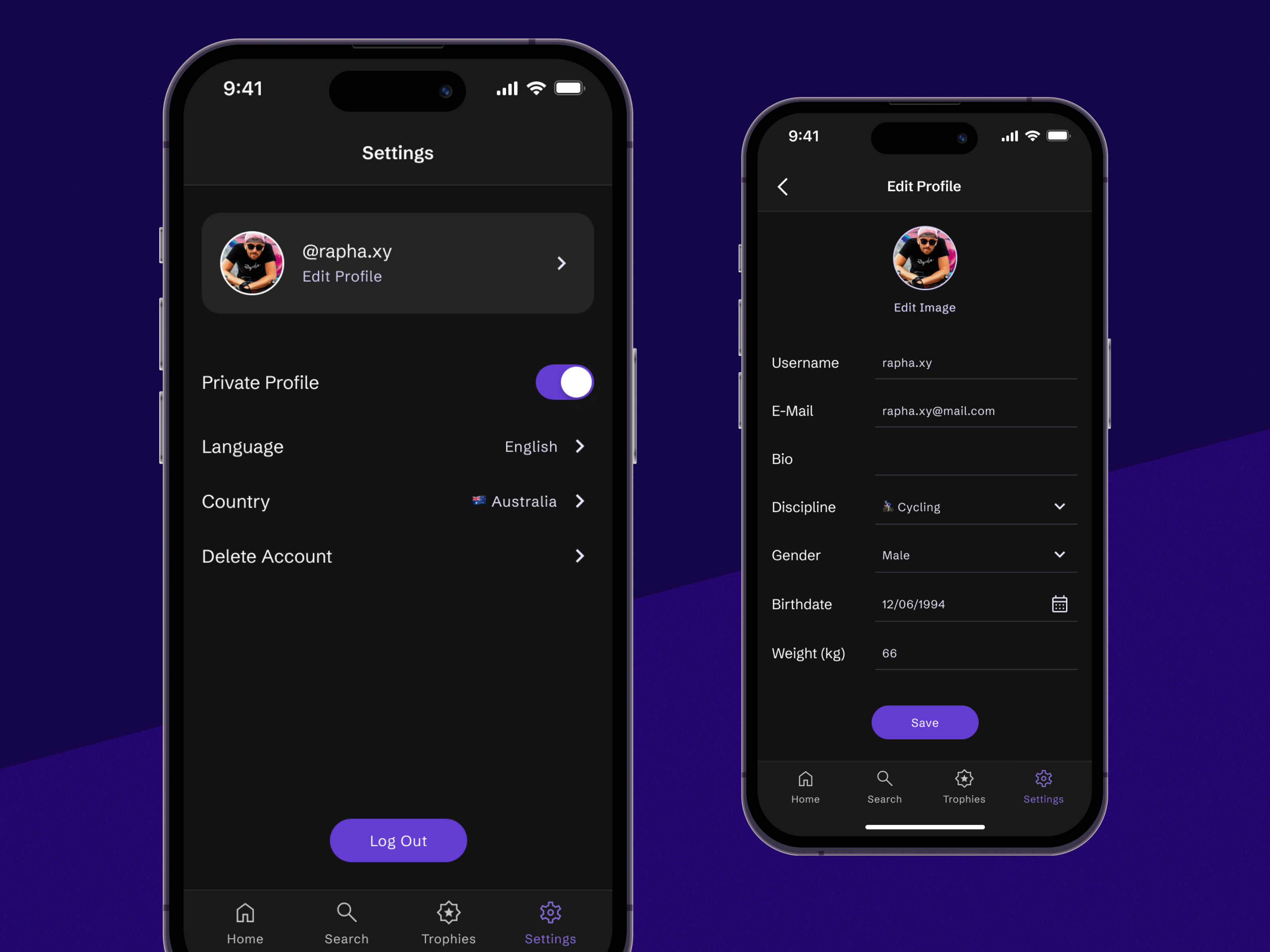 Settings Screen activities app app design dailyui dark mode design sports ui