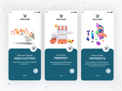 iKonmall - Onboarding screens for the Clothing Brand app clothes design mall mobile app onboarding screens shopping ui uiux uxui