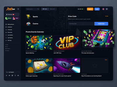 DOVE bet: Promotions page betting bonuses calendar casino crash crypto casino dashboard gambling game game interface illustration nft game product design promotions slots tournaments ui uiux vip club web design