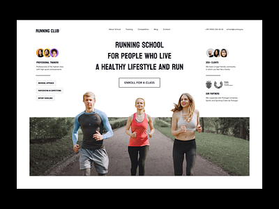 Landing page for Running Sport School desktop fitness health landing landing page running sport sport school web design website wellbeing wellness workout yoga