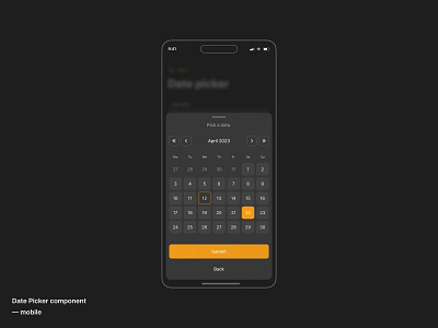 Calendar / Datepicker app calendar concept daily ui dark date datepicker design mobile orange rc datepicker react ui