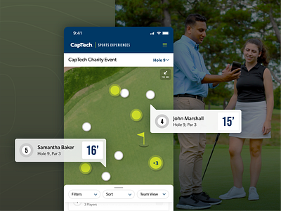 The CapTech PinPoint Challenge™ (3) app augmented reality closest to pin competition data data visualization design event filter gameplay gamification golf leaderboard map mapping sort sports tool tip ui ux
