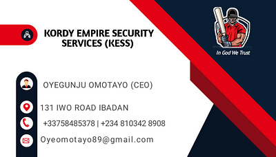 Business Card Design for KORDY EMPIRE SECURITY SERVICES app branding design graphic design illustration logo typography ui ux vector