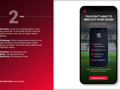 Sports Promotional Screen - UX Writing app promotion app ui branding concept content strategy content writing daily daily ux download app football ios mobile portfolio sports sports app ui ui design ux design ux writing uxwritingchallenge