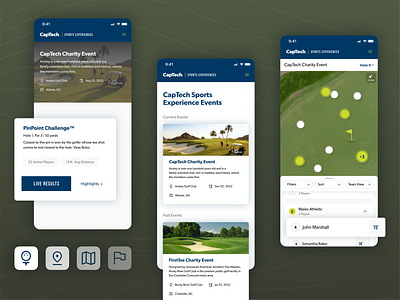 The CapTech PinPoint Challenge™ (1) app application branding cards competition data data visualization design design system events flexible gamification golf icon leaderboard map responsive ui ux web