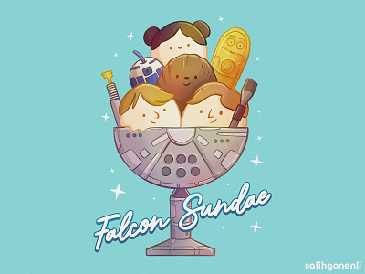 Falcon Sundae cartoon children cute digital art funny hand drawn ice cream illustration shirt design star wars summer