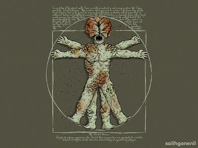 The Infected Vitruvian da vinci digital art hand drawn illustration last of us leonardo da vinci mushroom shirt design vitruvian zombie