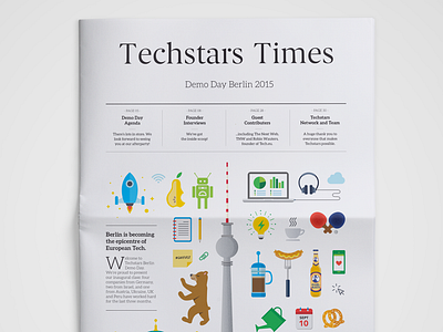 Techstars Newspaper - Demo Day overview berlin branding graphic design icons illustration indesign layout newspaper print startups techstars typography vector