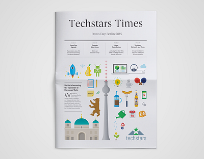 Techstars Newspaper - Demo Day overview berlin branding graphic design icons illustration indesign layout newspaper print startups techstars typography vector