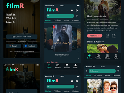 filmR - Movie & TV Show Tracking App app ui ux