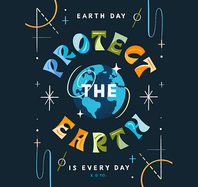 Earth Day is Every Day 2d illustration celestial climate change colorful earth earth day groovy letters hand lettering illustration lettering planets science science illustration space sustainability