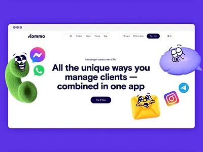 Kommo: Web Design Animation 3d animation branding characters clean design embacy graphic design illustration logo minimal motion motion graphics ui vector