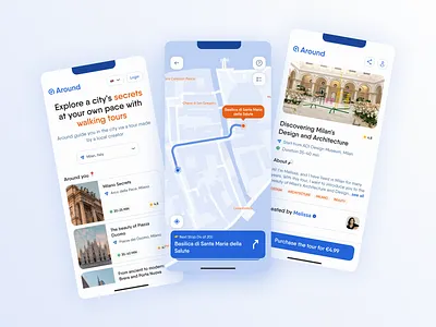 Around UI animation app bending spoons branding design design system explore figma graphic design illustration itinerary logo map motion graphics navigation tour tourism ui ux walking