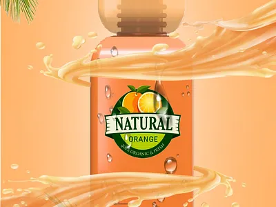 Natural Orange - Juice bottle design 3d 3dmodelling rendering softwares adobephotoshop branding graphic design logo poster product designing productdesign prototyping protoype ui vector